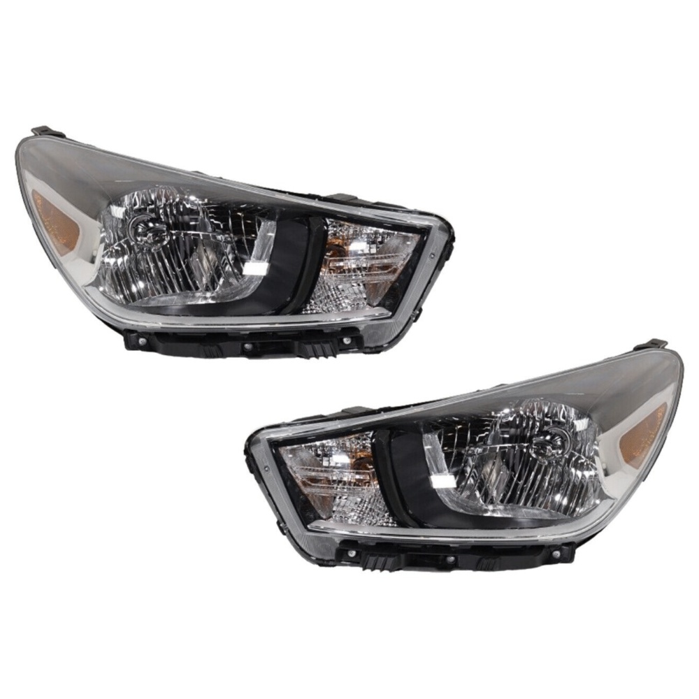 Headlight Set For Kia 2018-2022 Rio Driver And Passenger Side Clear Lens Halogen