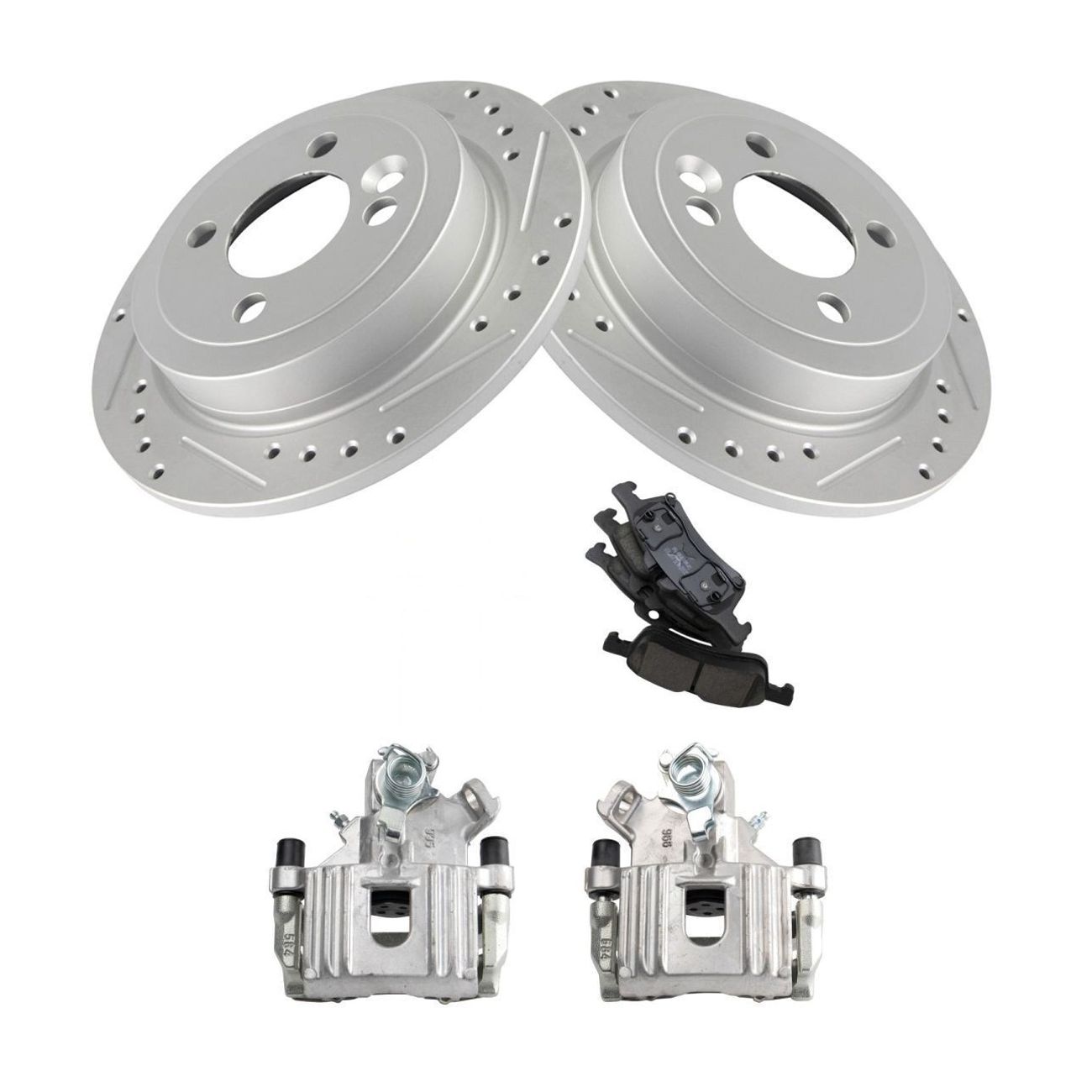 For 07-08 Cooper Convertible Rear Brake Calipers Ceramic Pads & Drilled Rotors