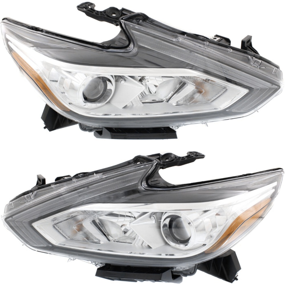 Headlight Set For Nissan 16-18 Altima Sedan Left And Right Chrome Housing 2Pc