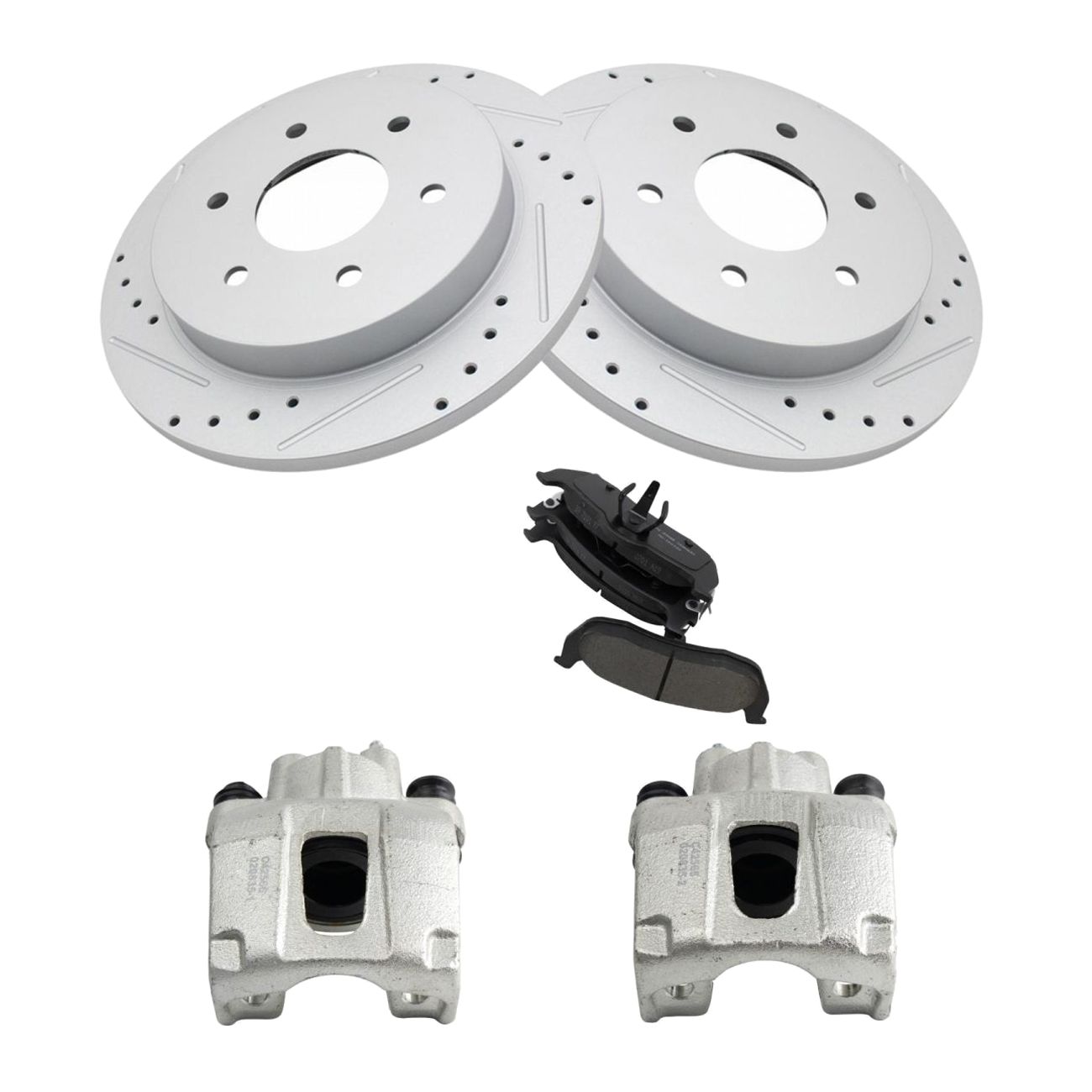 Rear Brake Calipers Ceramic Pads Drilled Rotors Fits 04-15 QX56 Armada Titan