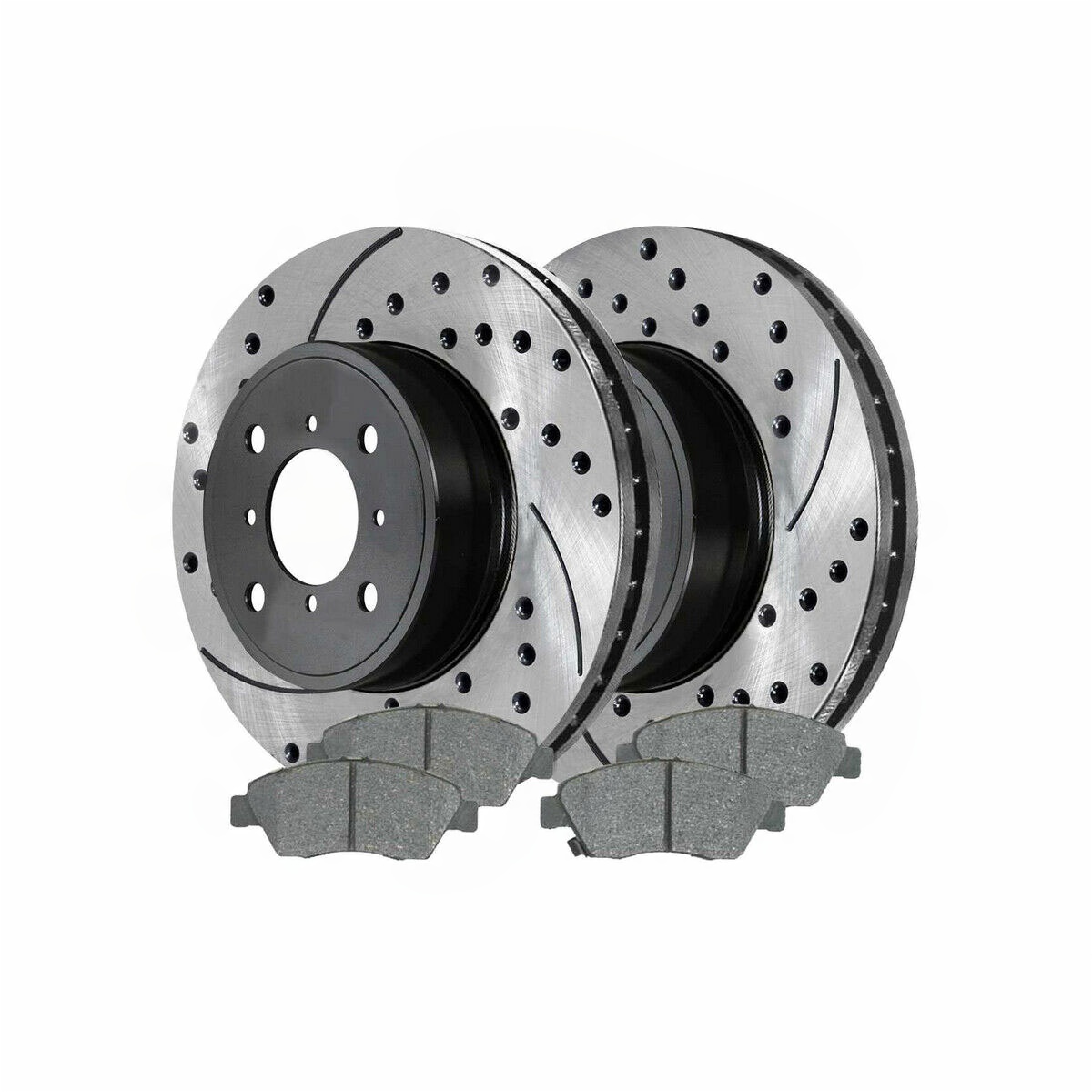 Front Drilled Slotted Brake Rotors Black & Ceramic Pads Kit For 1993-2008 Honda