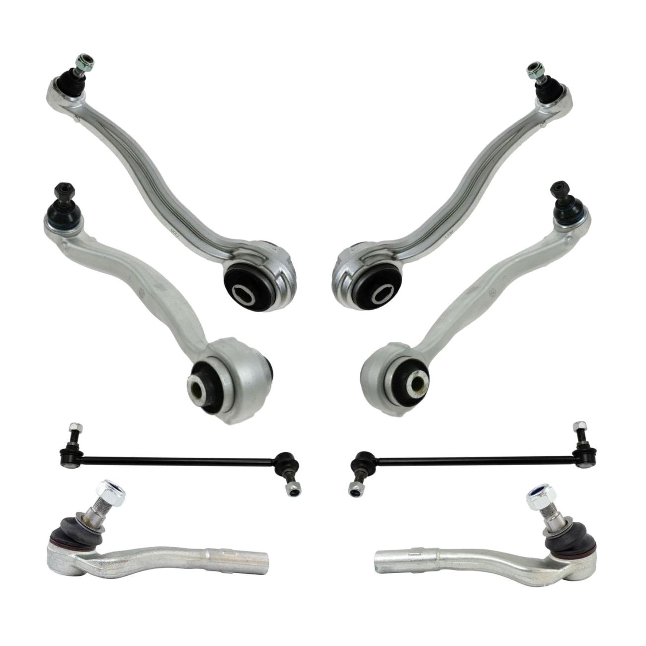 8pc Steering Suspension Kit Control Arms Outer Tie Rods Sway Bar Links
