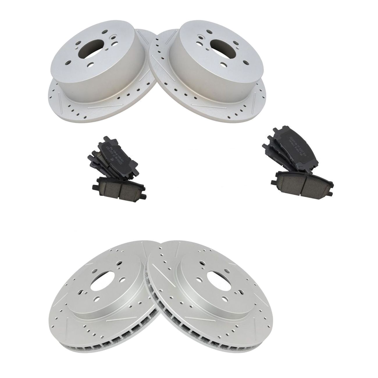 Front & Rear Ceramic Brake Pad & Performance Drilled Slotted Rotor