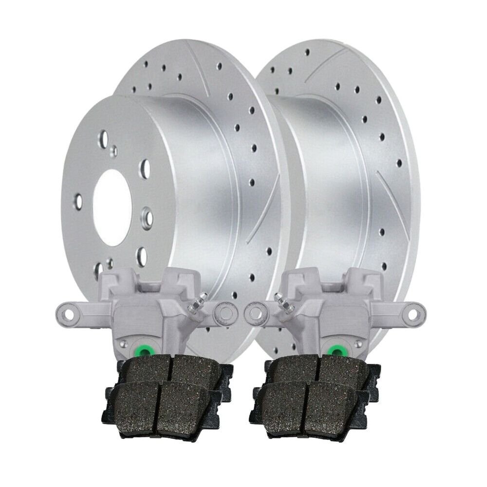 For 2012-2017 Camry Sedan Rear Brake Calipers Pads Drilled And Slotted Rotors