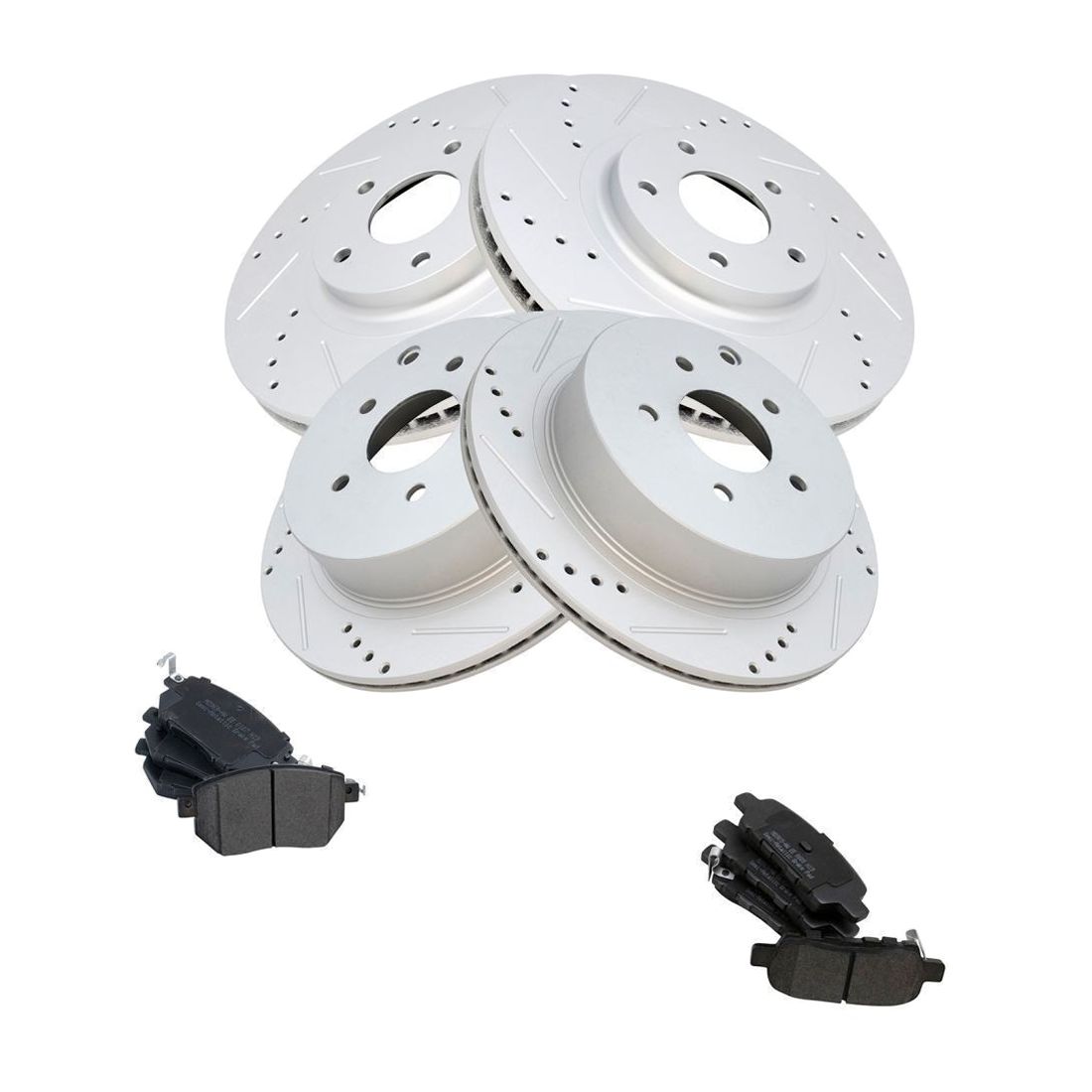 For Nissan Drilled Slotted Brake Rotor & Semi-Metallic Pad Front & Rear Kit