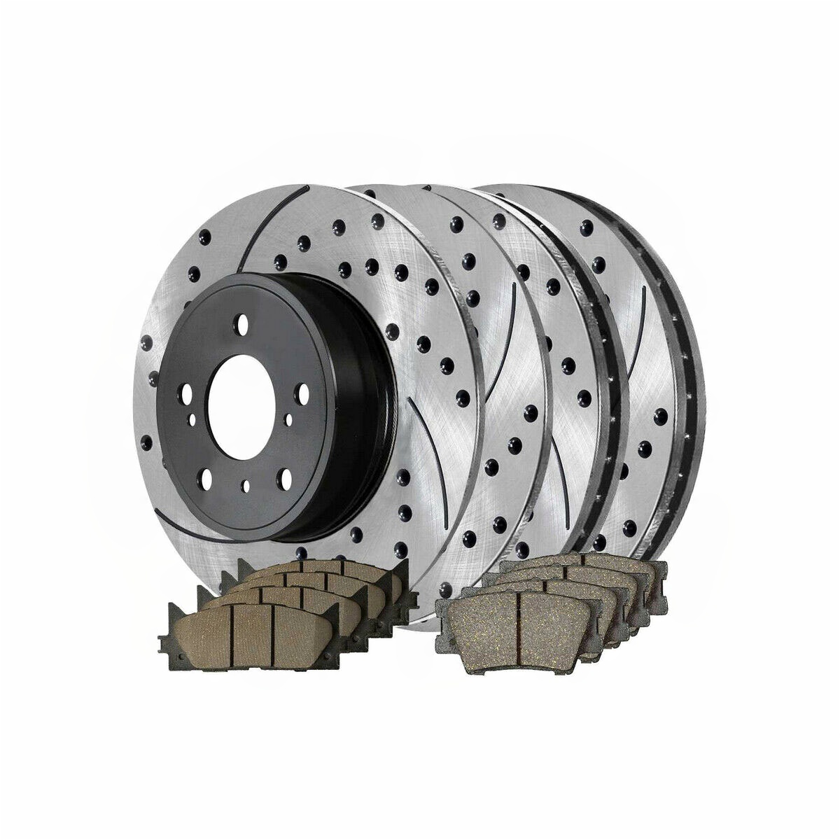 Front & Rear Drilled Slotted Brake Rotors Black & Ceramic Pads Kit T5