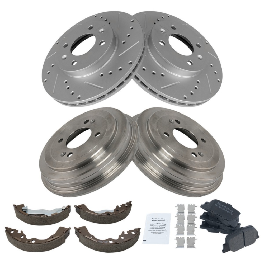 Front & Rear Ceramic Pad Performance Rotor Drum & Brake Shoe Kit For Accent Rio