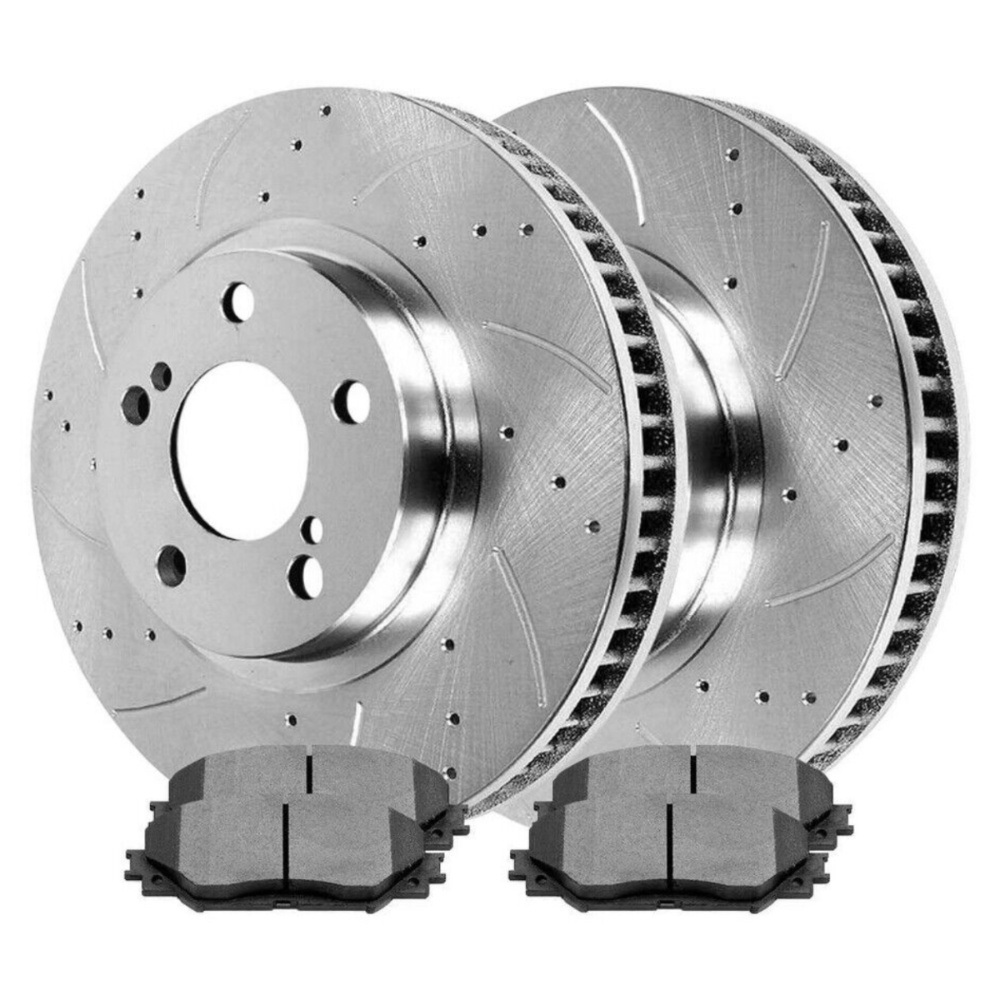 Front Drilled Slotted Brake Rotors Silver & Pads For HS250h Prius V RAV4 XB 2.5L