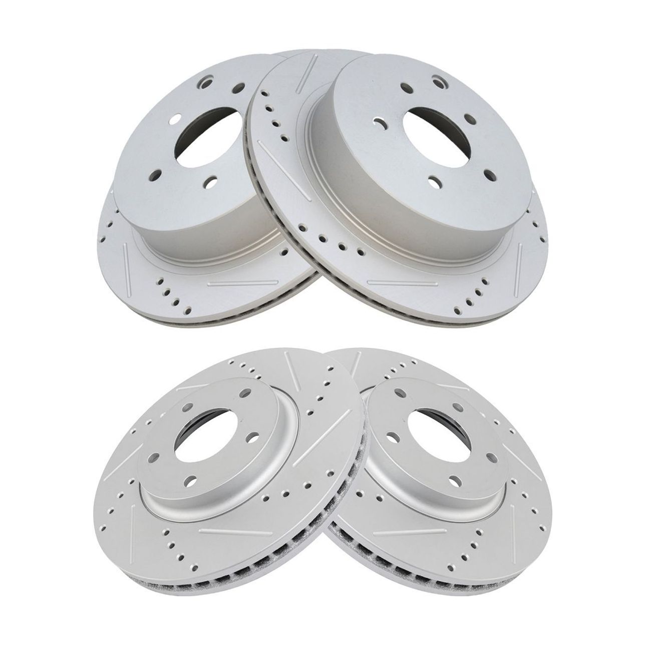 Front Rear Performance Drilled Slotted Zinc Coated Rotor Kit For Nissan