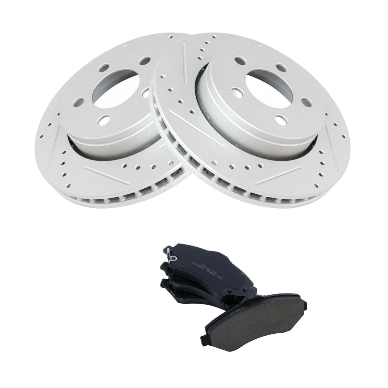 Front Posi Ceramic Brake Pad Performance Drilled Slotted Rotor Kit