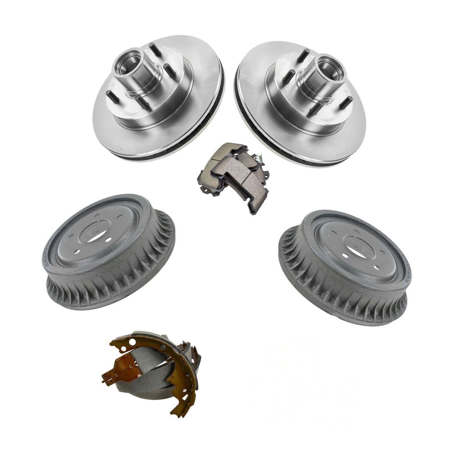 Front & Rear Pad Rotor Shoes Drums & Hardware Kit W/Fluids For Chevy GMC