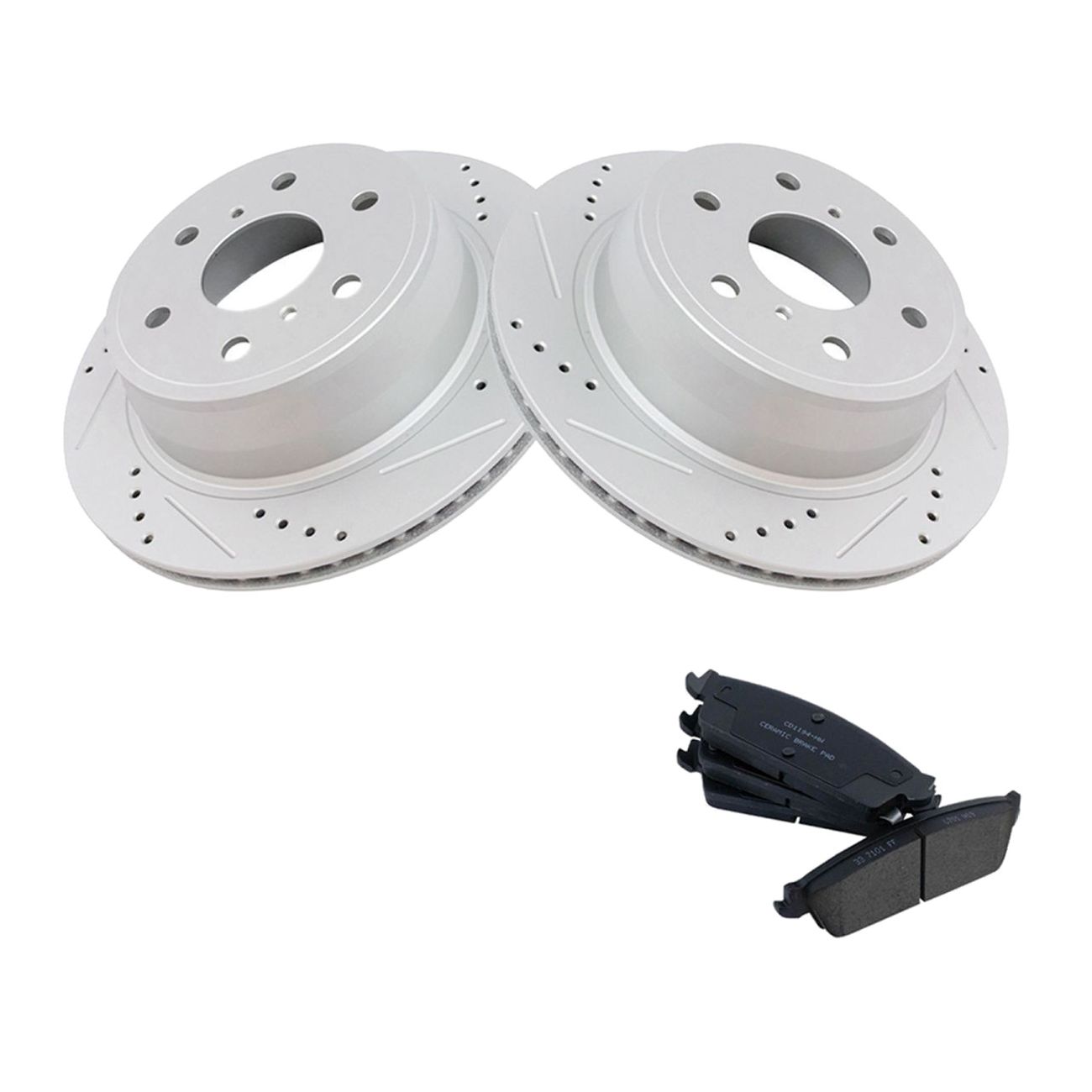 Rear Ceramic Brake Pad & Cross Drilled Rotor W/Chemicals