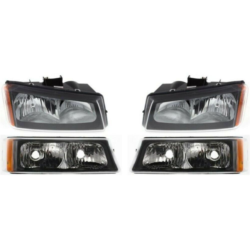 For Avalanche Classic Silverado Black Headlights+Bumper Parking Lights Lamps 4PC