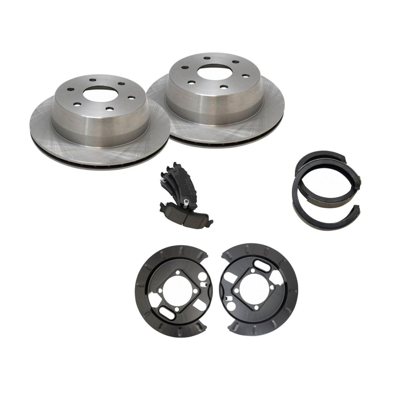 Rear Ceramic Disc Brake Pad Rotor Shoe & Backing Plate Kit For Chevy GMC