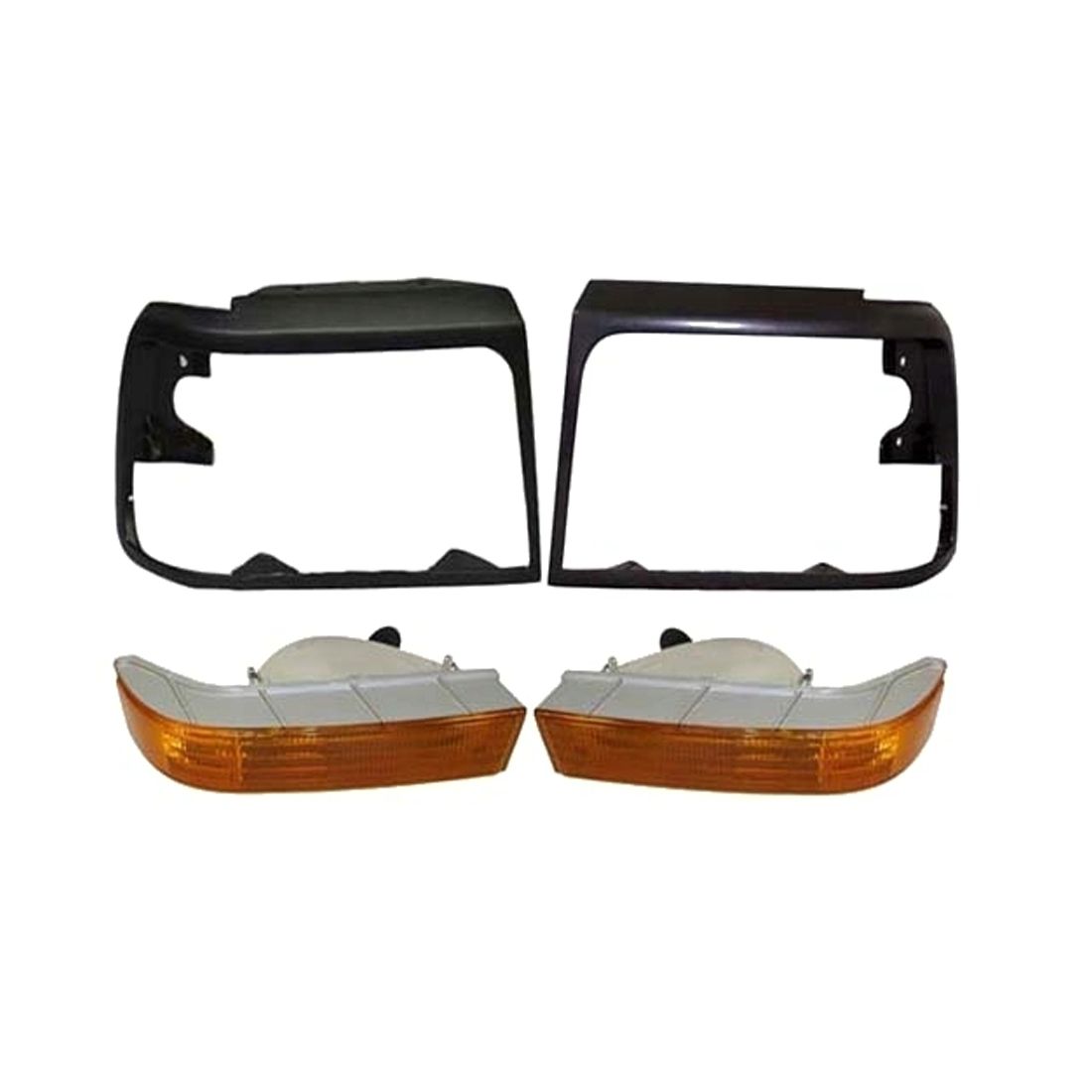 For 92-96 Ford Bronco XL Headlight Door Bezel Dark Argent Park Signal Light 4pc