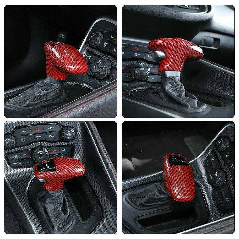 2 Sets Of - Red Carbon Fiber Center Gear Shift Knob Cover Trim