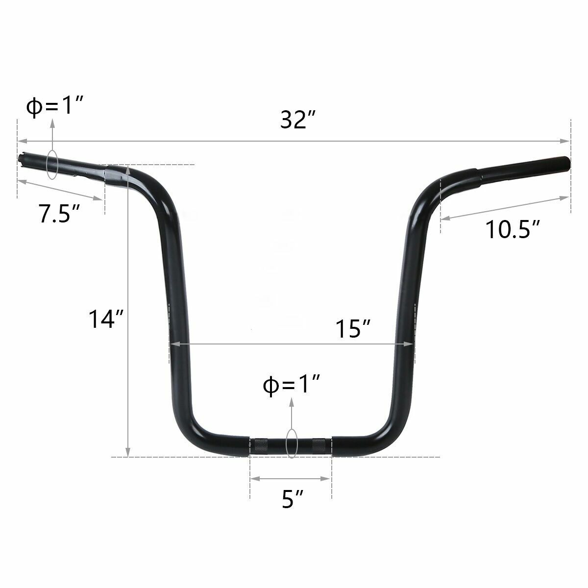 14" Rise 1-1/4" Black Ape Handlebar Handle Bar For 1965-2022 Harley-Davidson