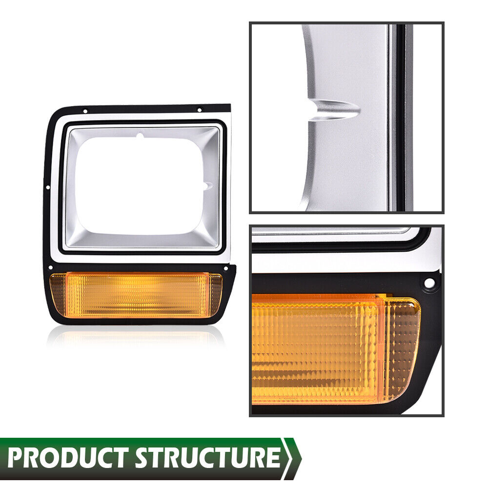 Pair Headlight Bezel Trim W/Parking Turn Signal Light For 90 D150 S W Truck