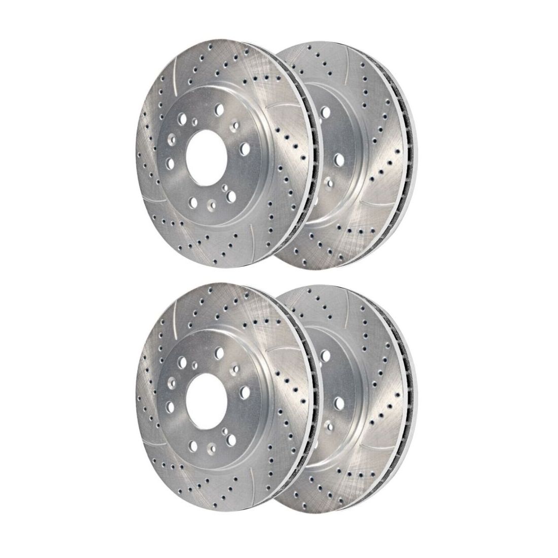 2 Sets Of - Front Drilled Slotted Brake Rotors Silver For Cadillac Chevrolet GMC 5.3L