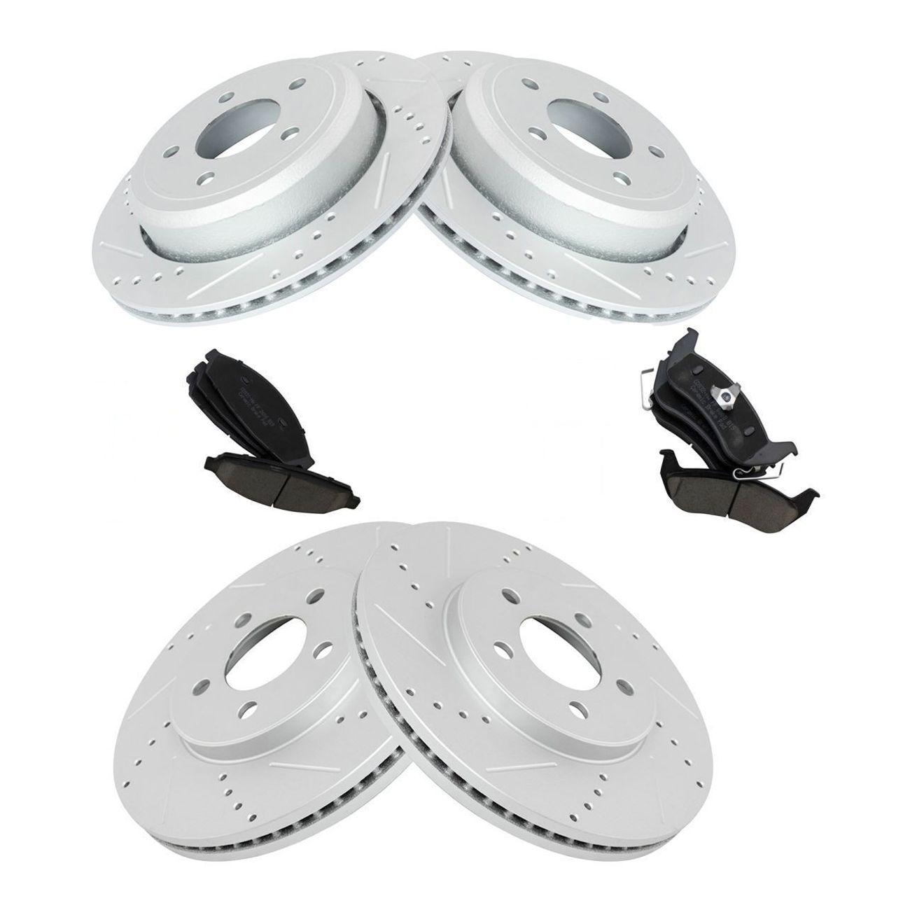 Front & Rear Ceramic Brake Pad & Performance Drilled Slotted Rotor Kit