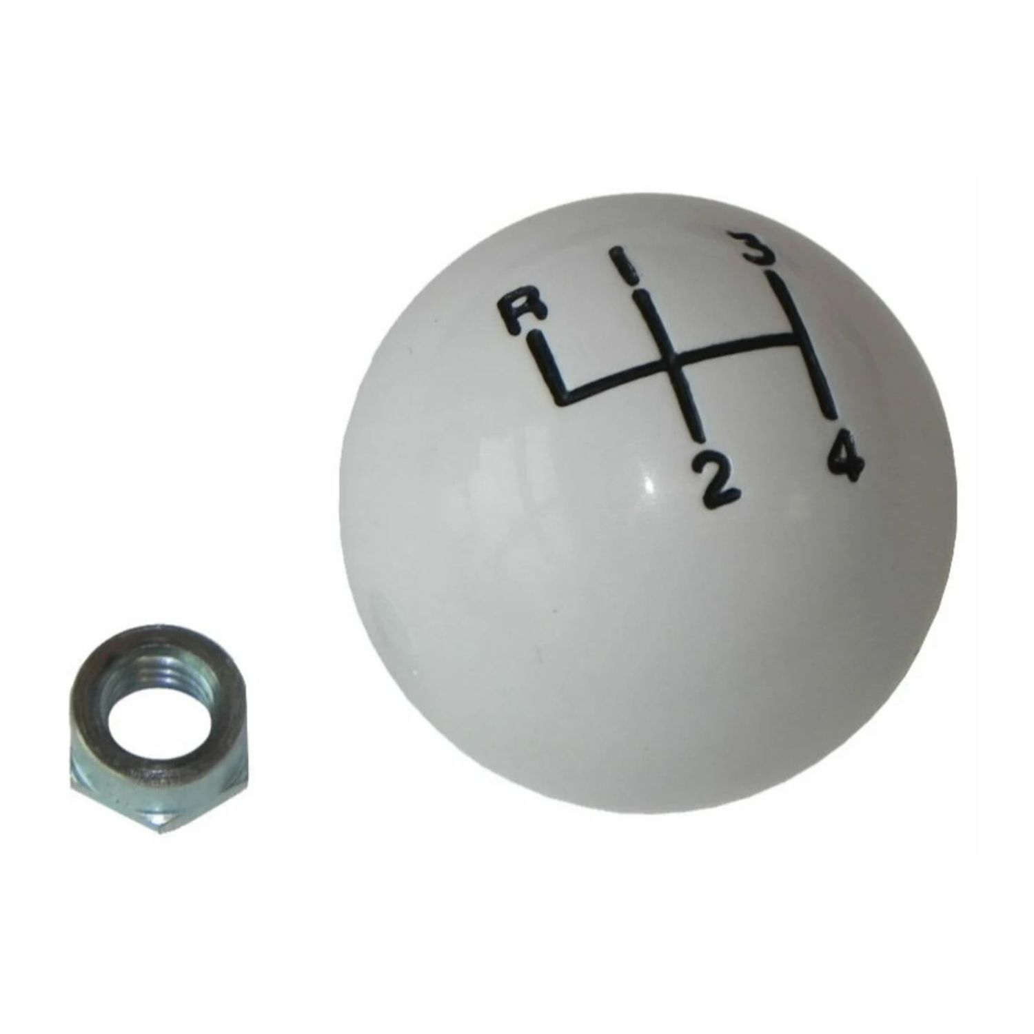 White 4 Speed Shifter Knob Ball & Lock Nut 1964-1972 Pontiac GTO Lemans Firebird