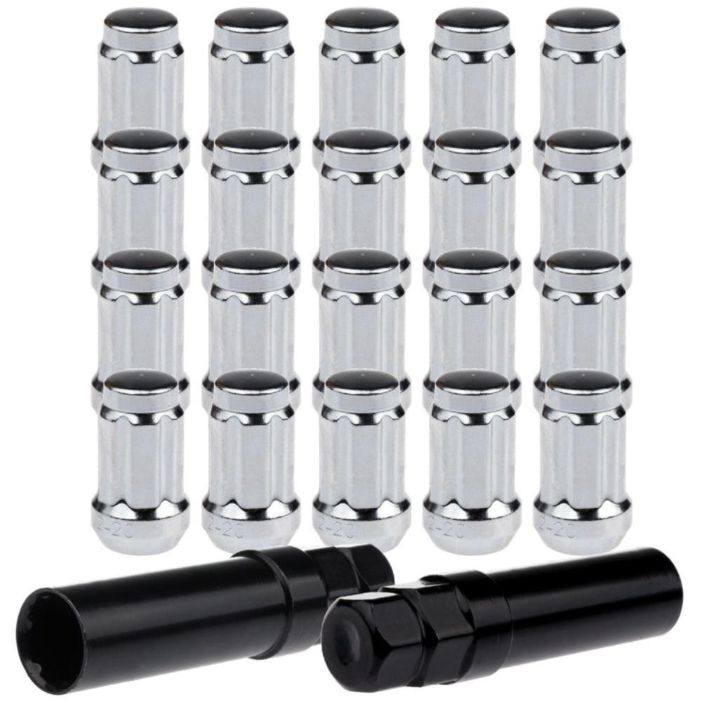 20-pcs Chrome Finish 1/2"-20 Spline Acorn Closed End Lug Nuts For Ford Jeep