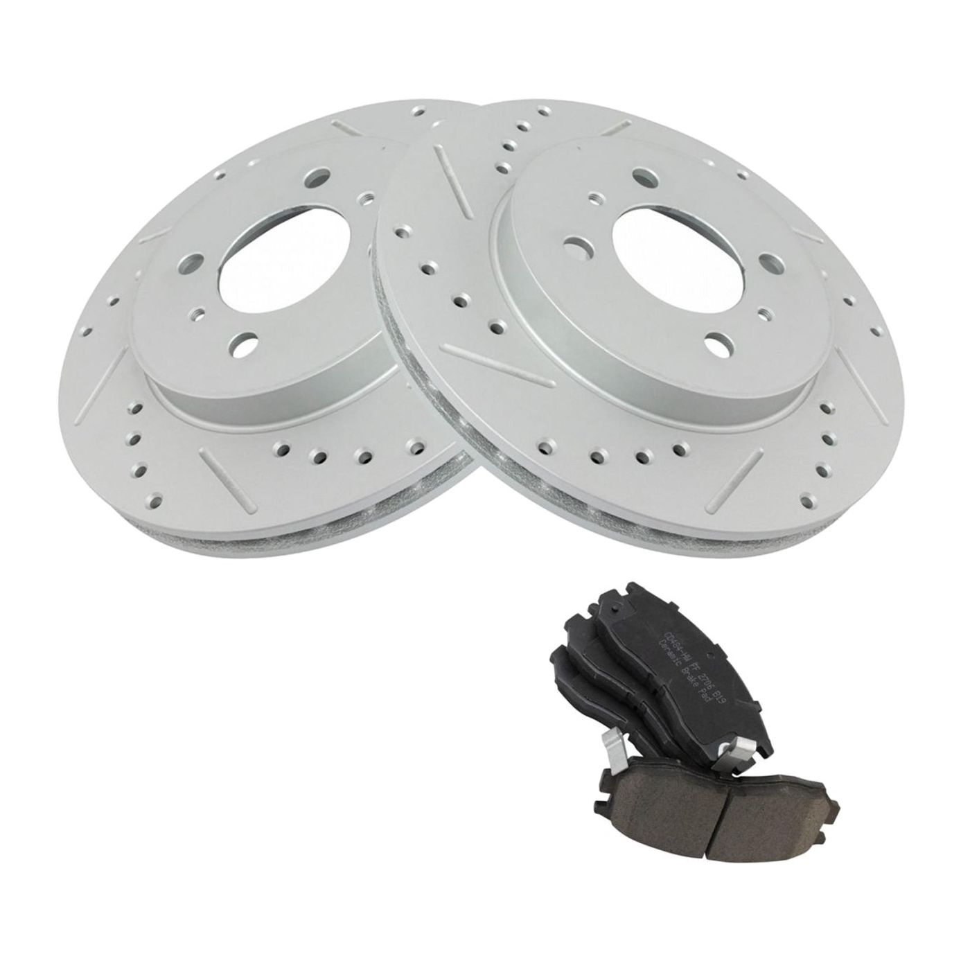 Front Ceramic Brake Pad & Performance Cross Drilled Slotted Rotor Kit
