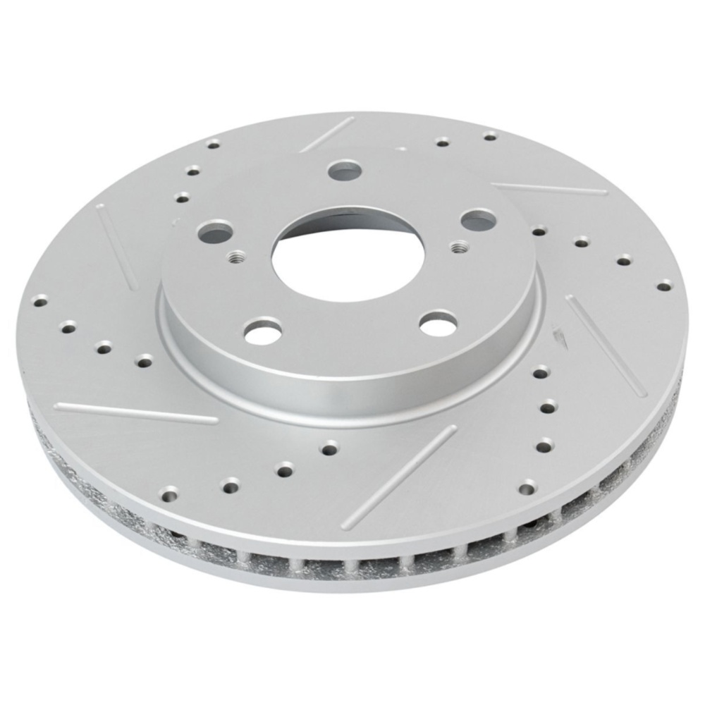 Front Metallic Brake Pad & Performance Drilled Slotted Coated Rotors