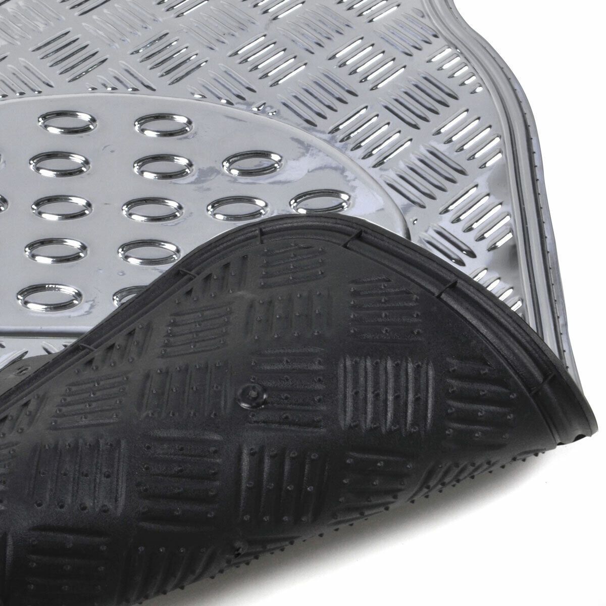 Full Metal Design Car Floor Mats Heavy Duty Metallic 4pc Front Rear Set Silver