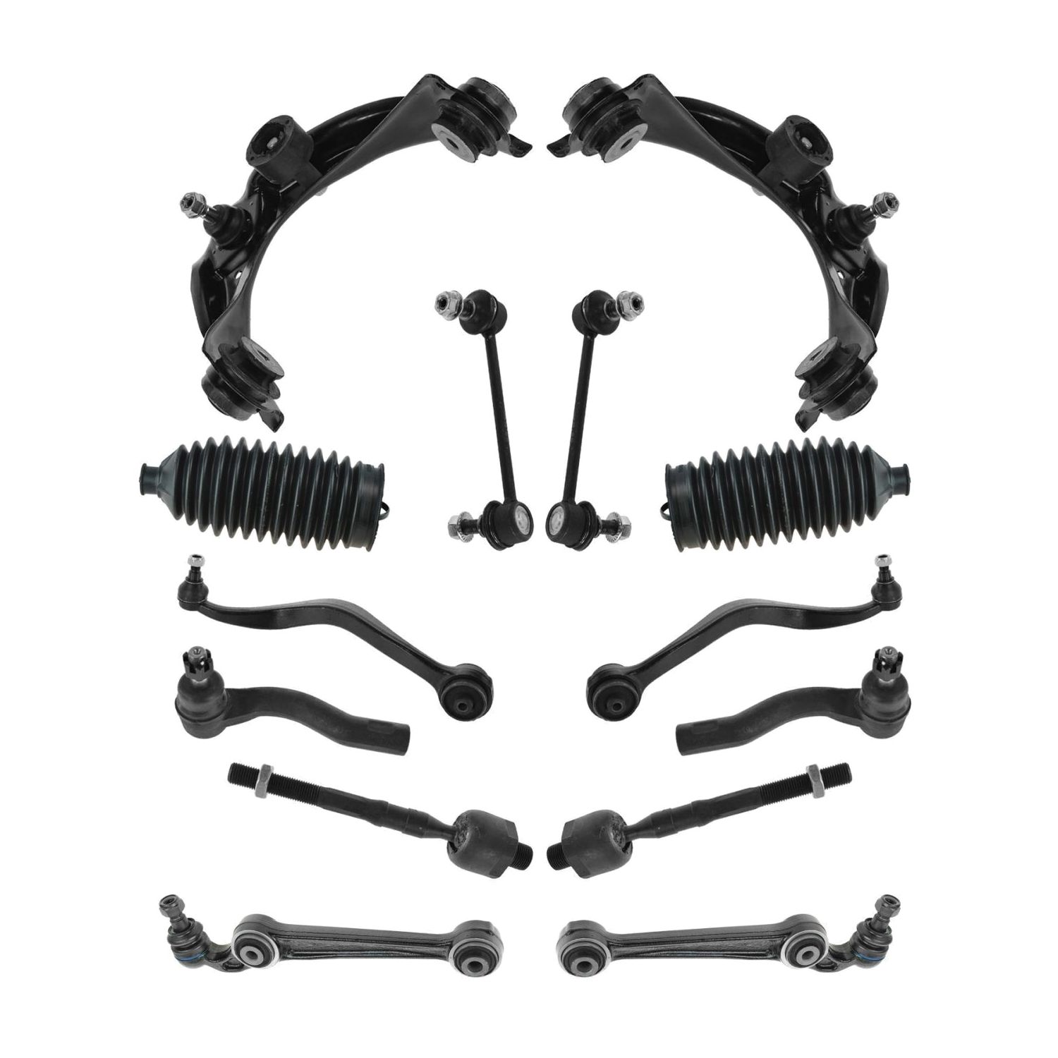 14 Piece Steering Suspension Kit Control Arms Tie Rods Bellows Sway Bar Links