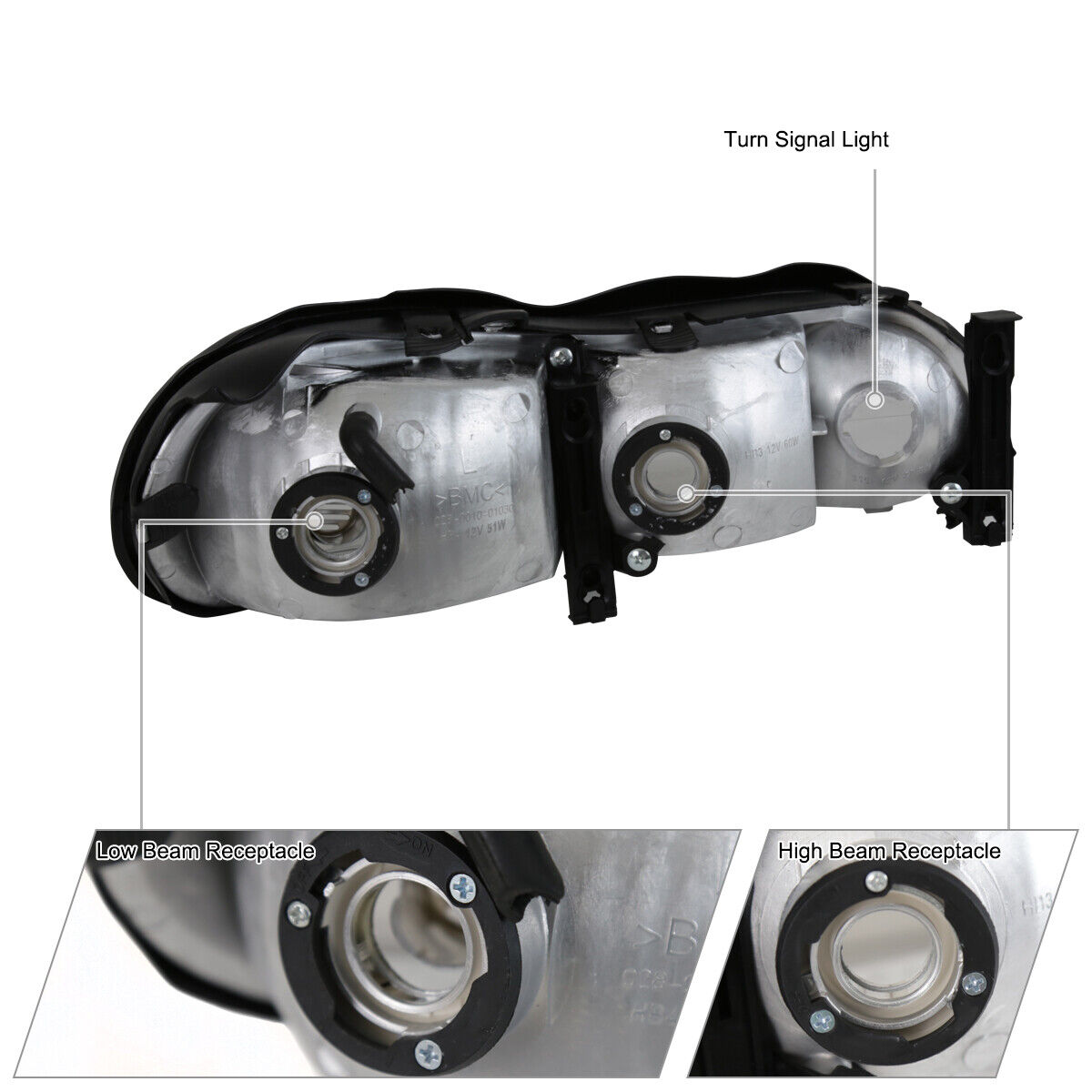 Black Headlights Corner Lamps Pair Left+Right