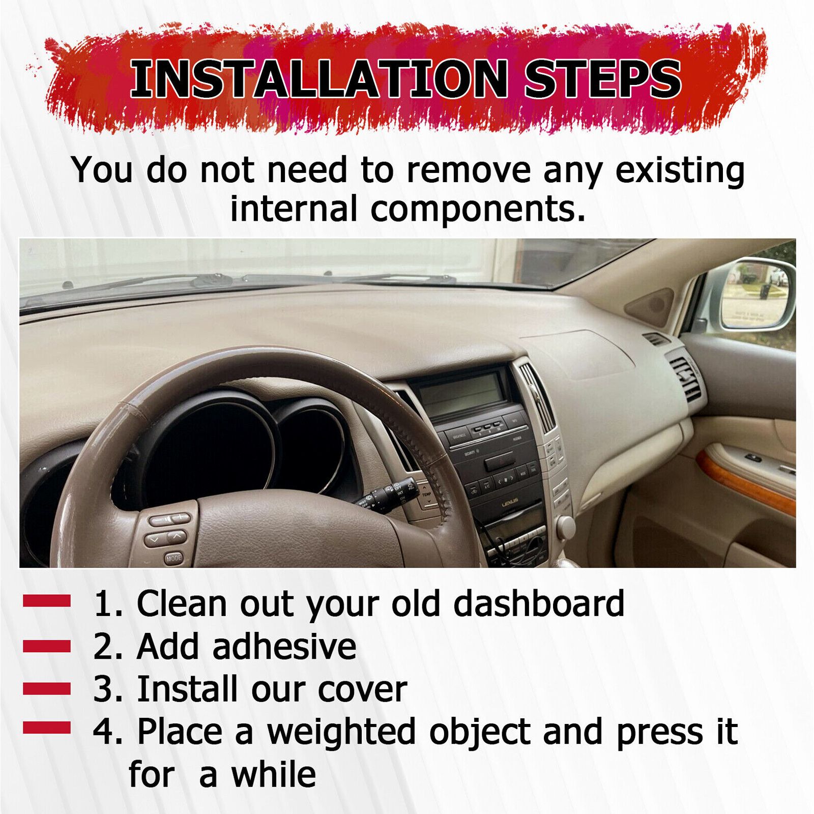 For Lexus 2004-2006 RX330 Base Beige Molded Dash Cover Dashboard Overlay Cap