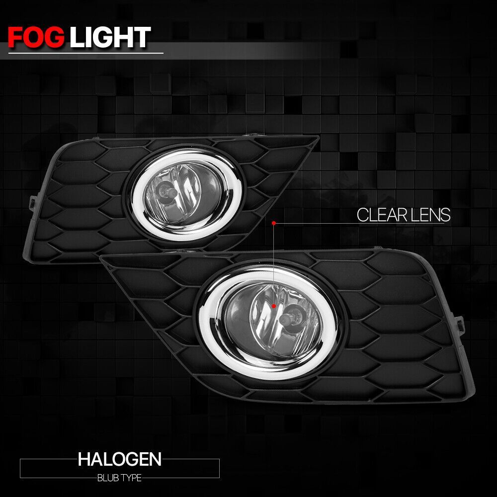 Fits 2016-2019 Sentra [Clear] Fog Light Lamp W/Switch+Harness+Chrome Trim Bezel