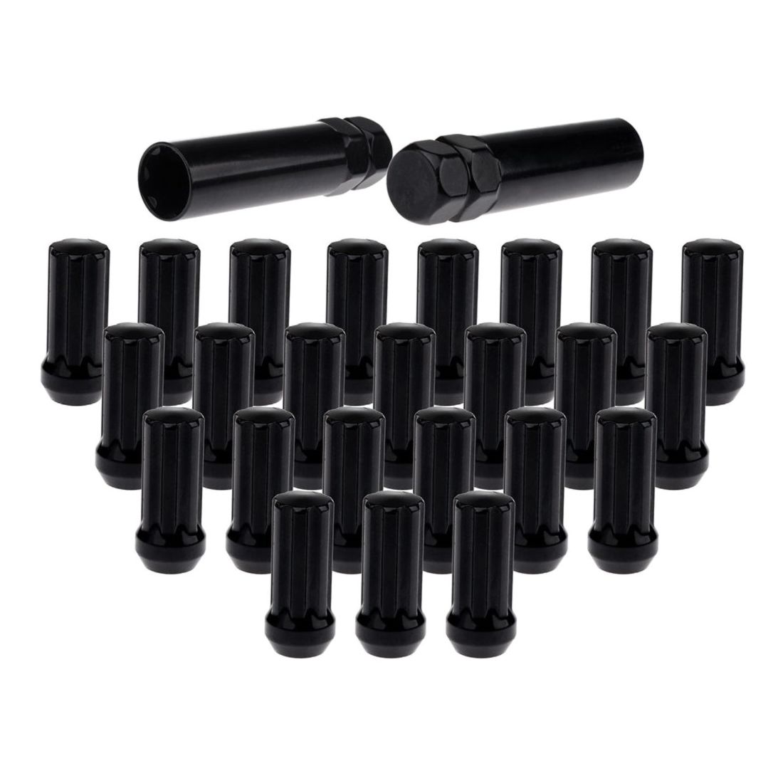 24 Black M14x2 +2 Keys Spline Drive Close End Lug Nuts For Ford Lincoln
