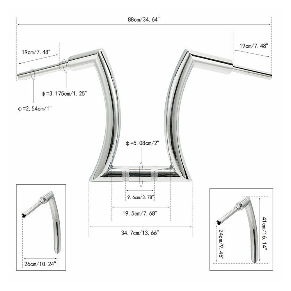 Chrome 16" Rise 2" Hanger Handlebar W/Risers For Harley-Davidson Road