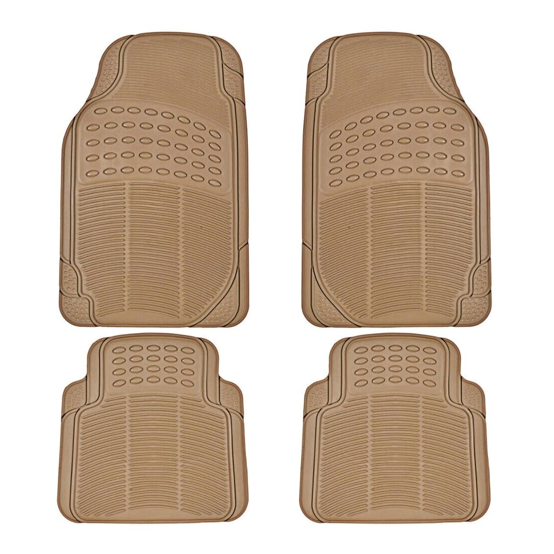 Car Rubber Floor Mats For All Weather Heavy Duty Tech 4pcS Trimmable Beige