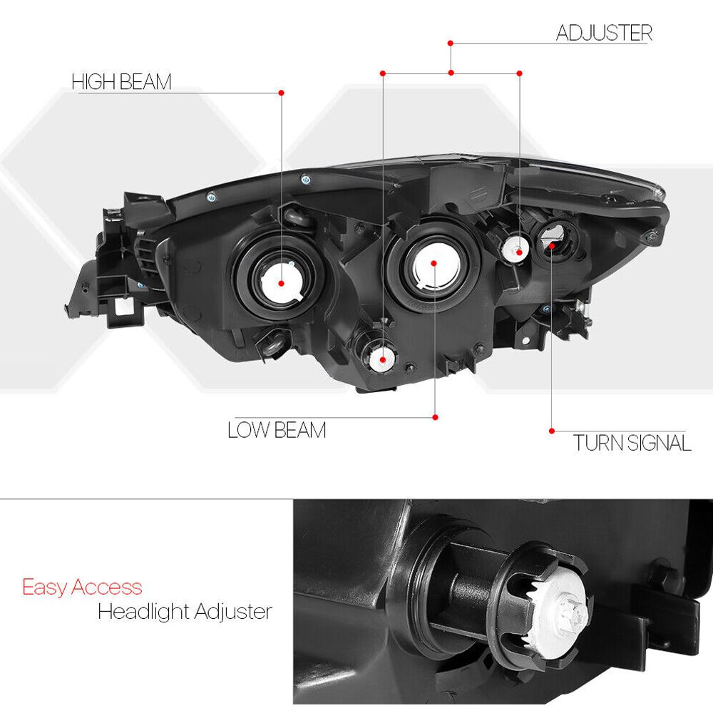 Fits 2013-2016 Mazda CX-5 [Chrome/Smoke] Crystal Corner Projector Headlight Lamp