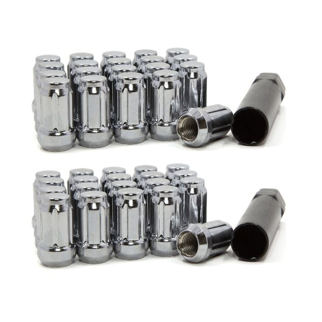 2 Sets Of - LUG NUTS TUNER SPLINE DRIVE ACORN 1/2 CHROME 1/2-20 WHEEL NUT +1 KEY TOOL
