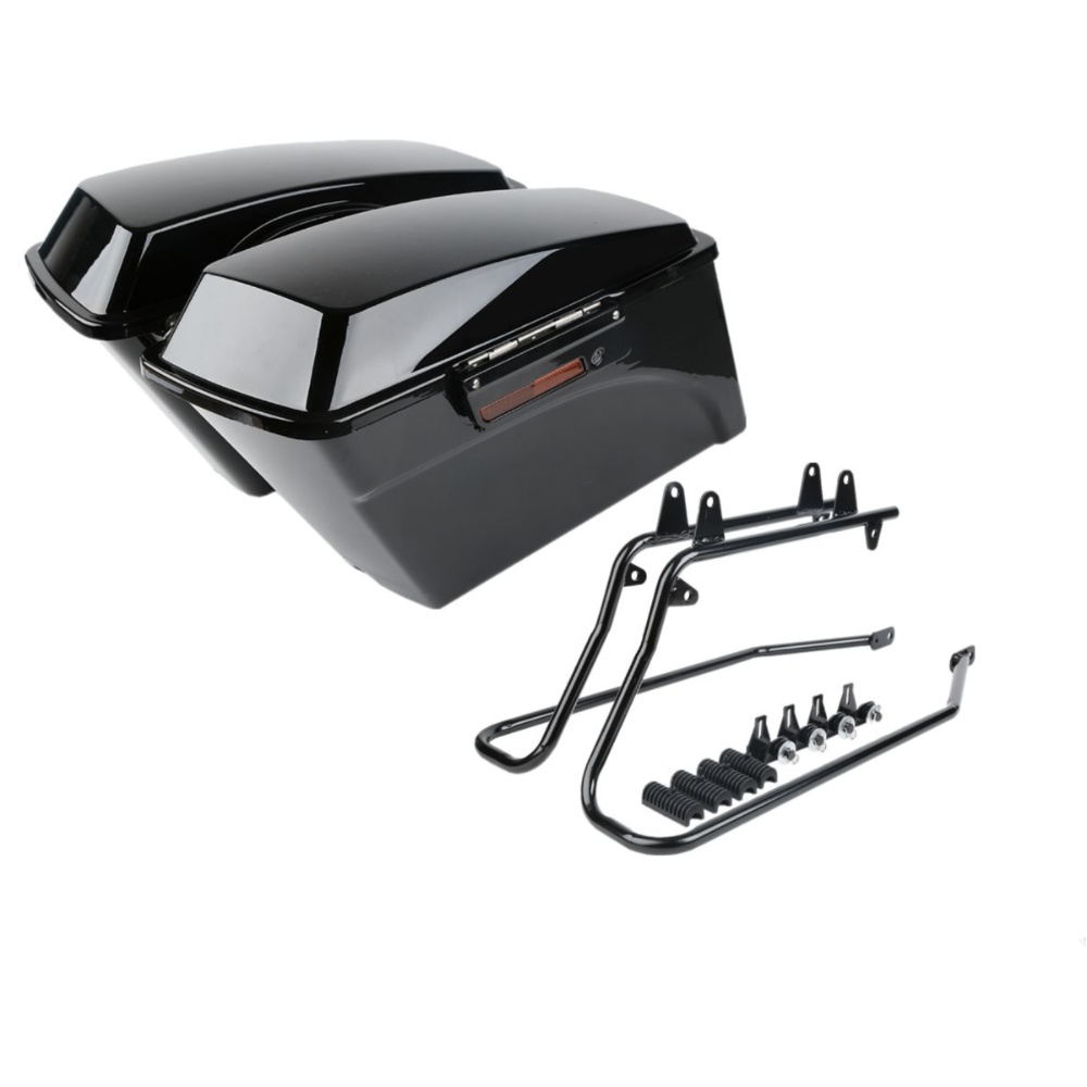 Vivid Black Hard Saddle Bags Latch Keys For Harley-Davidson Conversion Brackets