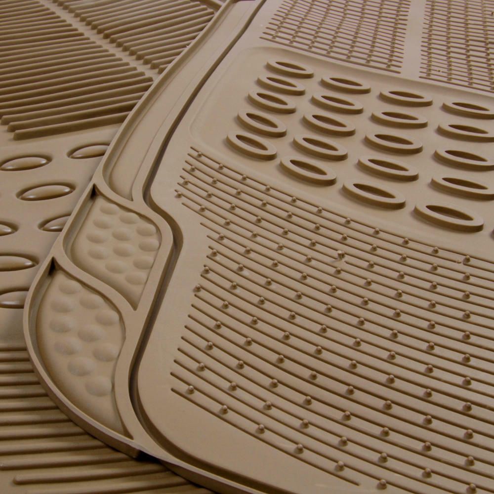 Car Rubber Floor Mats For All Weather Heavy Duty Tech 4pcS Trimmable Beige