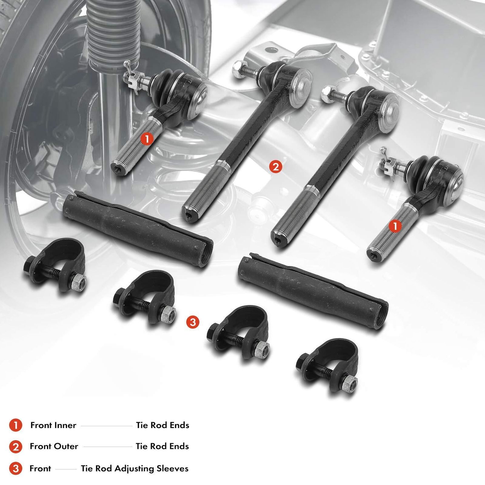 6x Front Inner & Outer Tie Rod Ends & Adjusting Sleeves For Chevy Blazer GMC 4WD