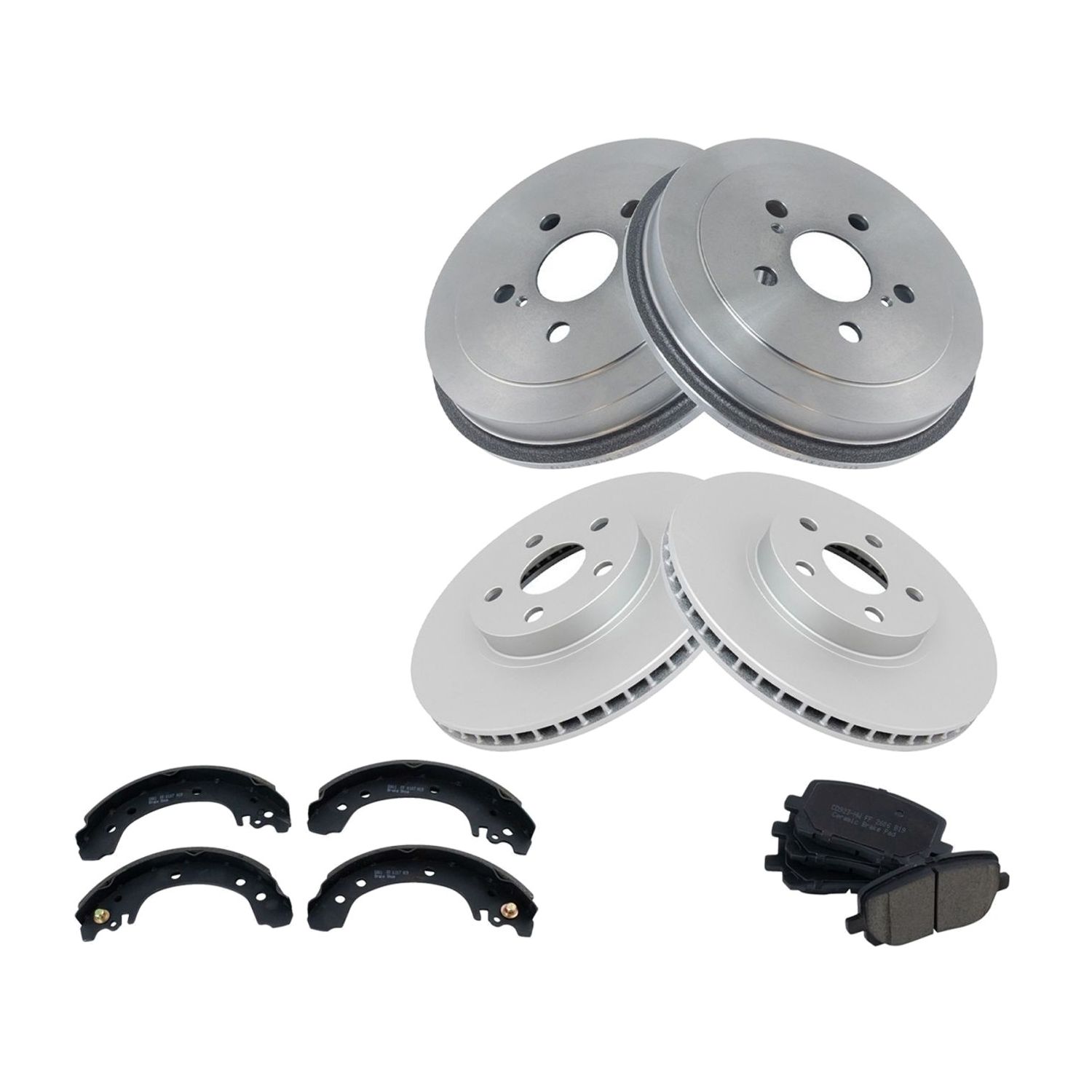 For 03-08 Corolla Front & Rear Ceramic Brake Pad Coated Rotor Shoe & Drum Kit