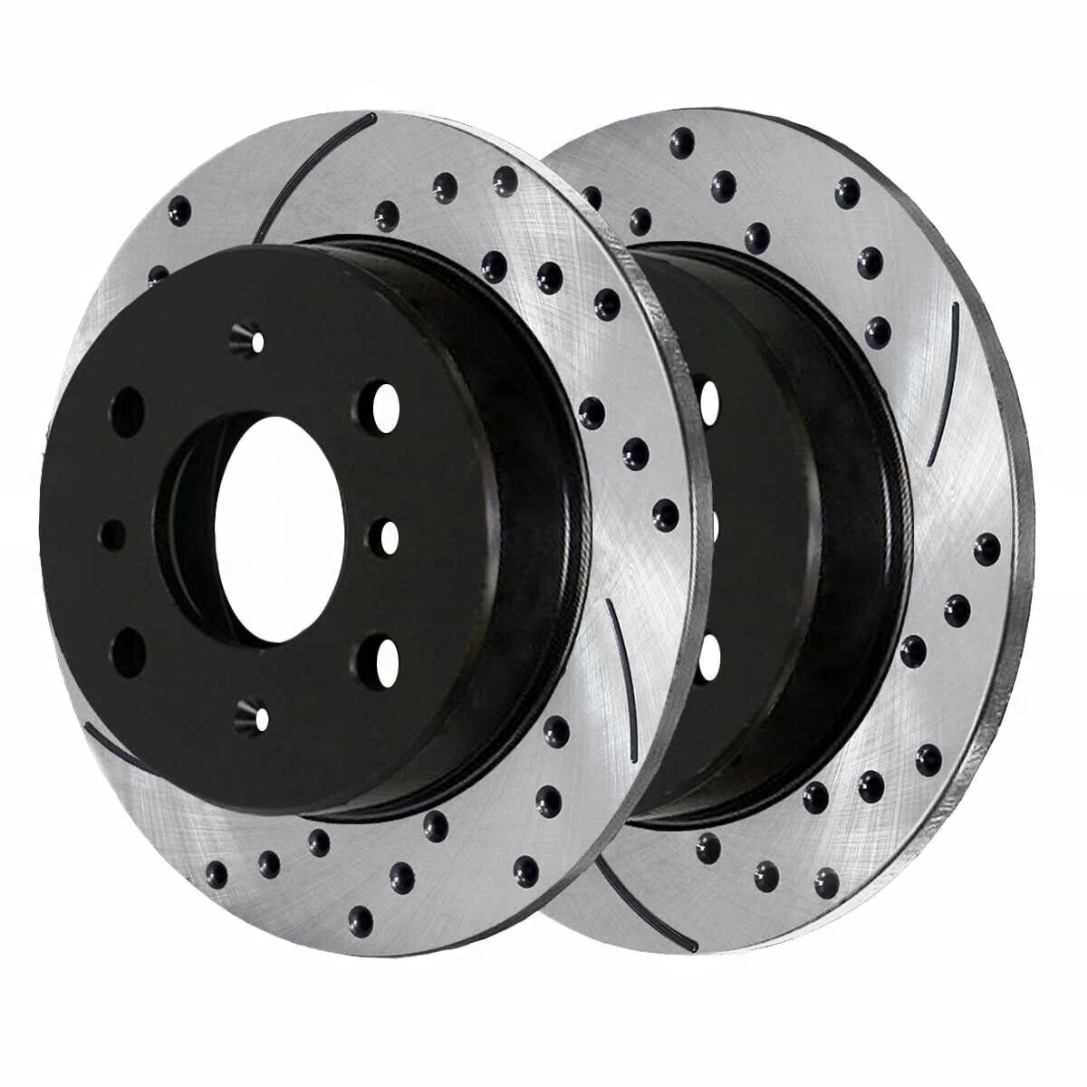 8 PCS - Front & Rear Drilled Slotted Brake Rotors Black Set For Acura Honda 1.8L