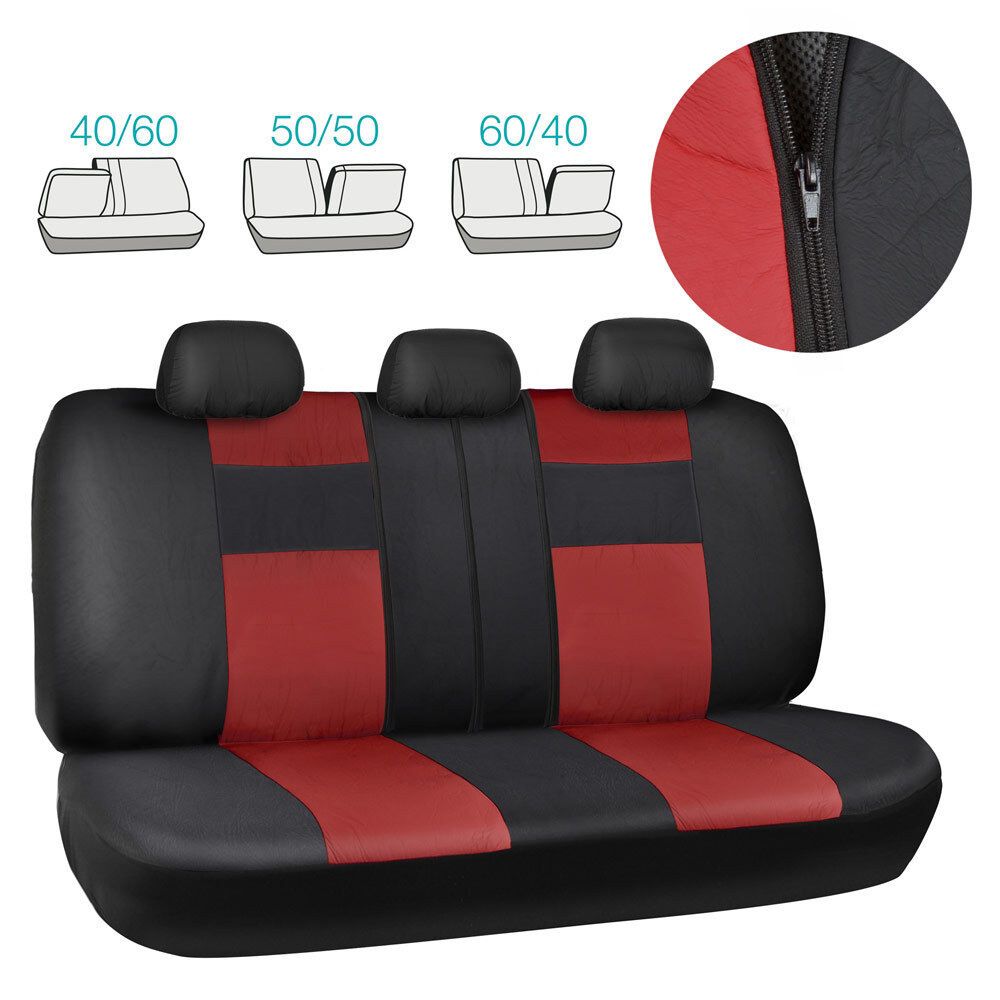 Black/ Dark Red Synth Leather Auto Seat Covers Padded Synth Material For Car SUV
