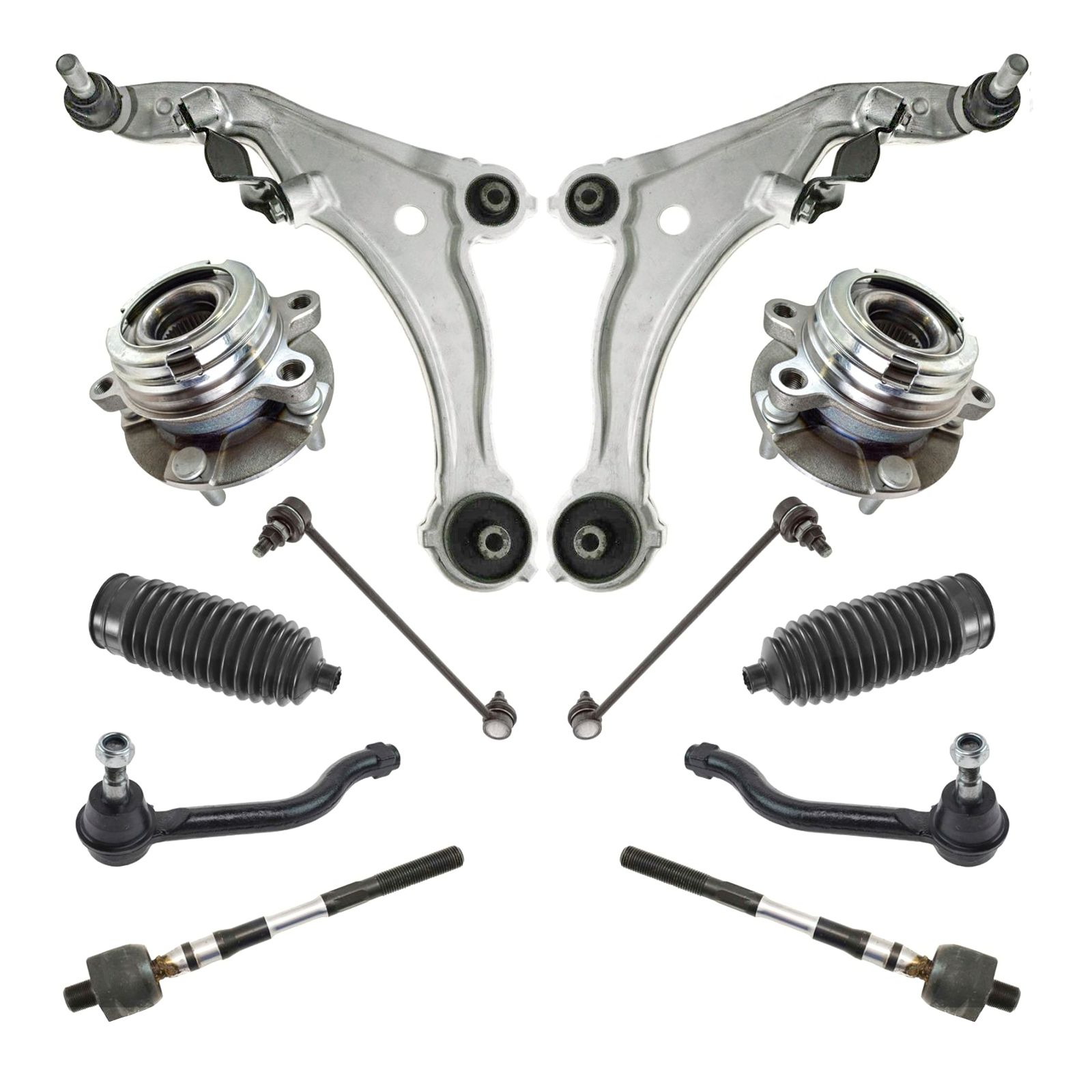 12 Piece Steering & Suspension Kit Control Arms Wheel Bearings Tie Rods
