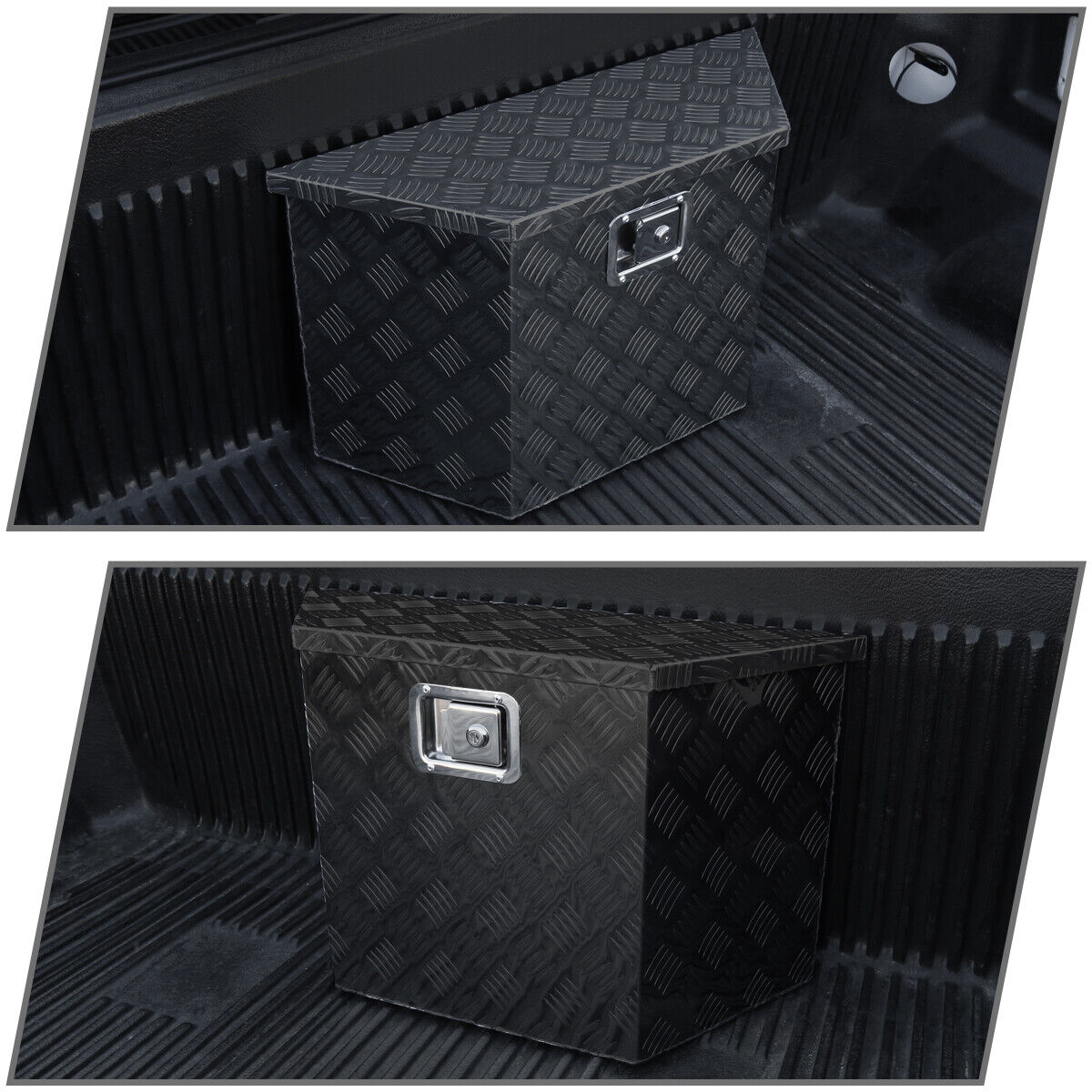 Tool Box 28"/15" Heavy Duty Black Aluminum Truck Pickup Storage W/Lock+Keys
