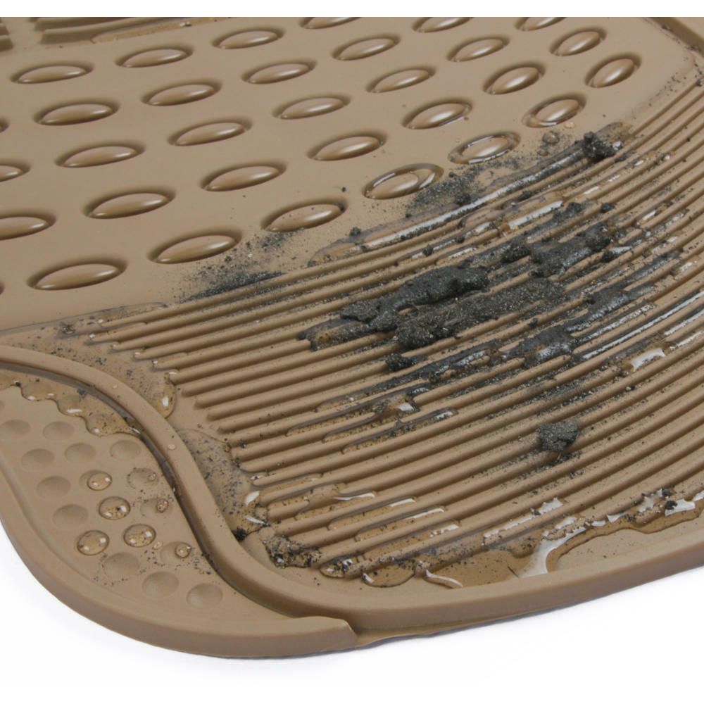 Car Rubber Floor Mats For All Weather Heavy Duty Tech 4pcS Trimmable Beige