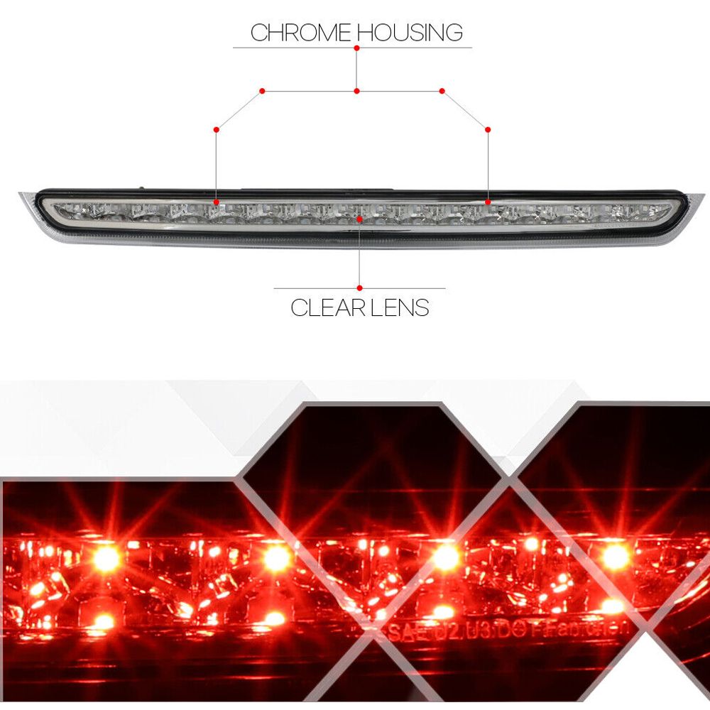 Fits 2007-2014 Tahoe/Yukon[Chrome/Clear]Full LED Third 3rd Brake Light Tail Lamp