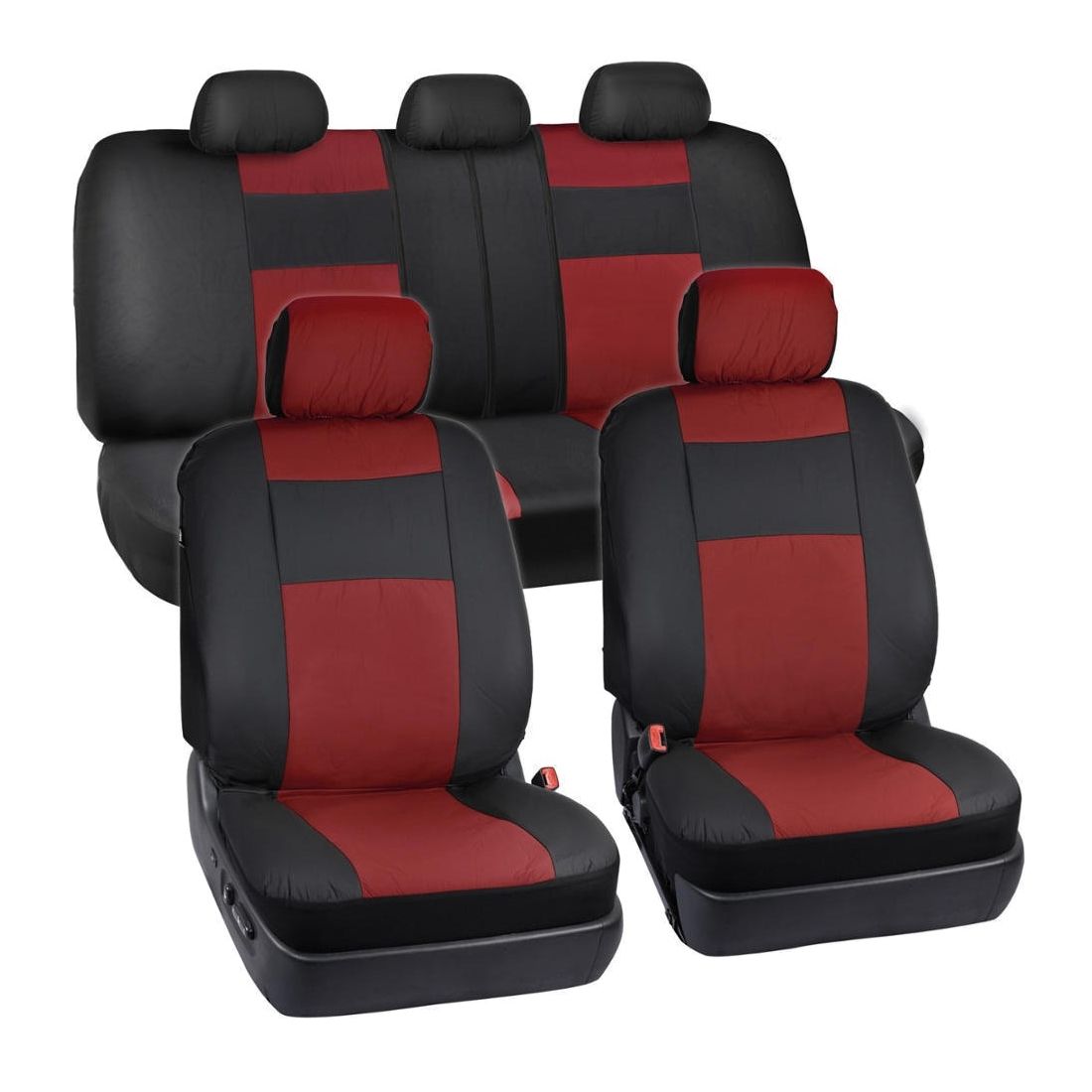 Black/ Dark Red Synth Leather Auto Seat Covers Padded Synth Material For Car SUV