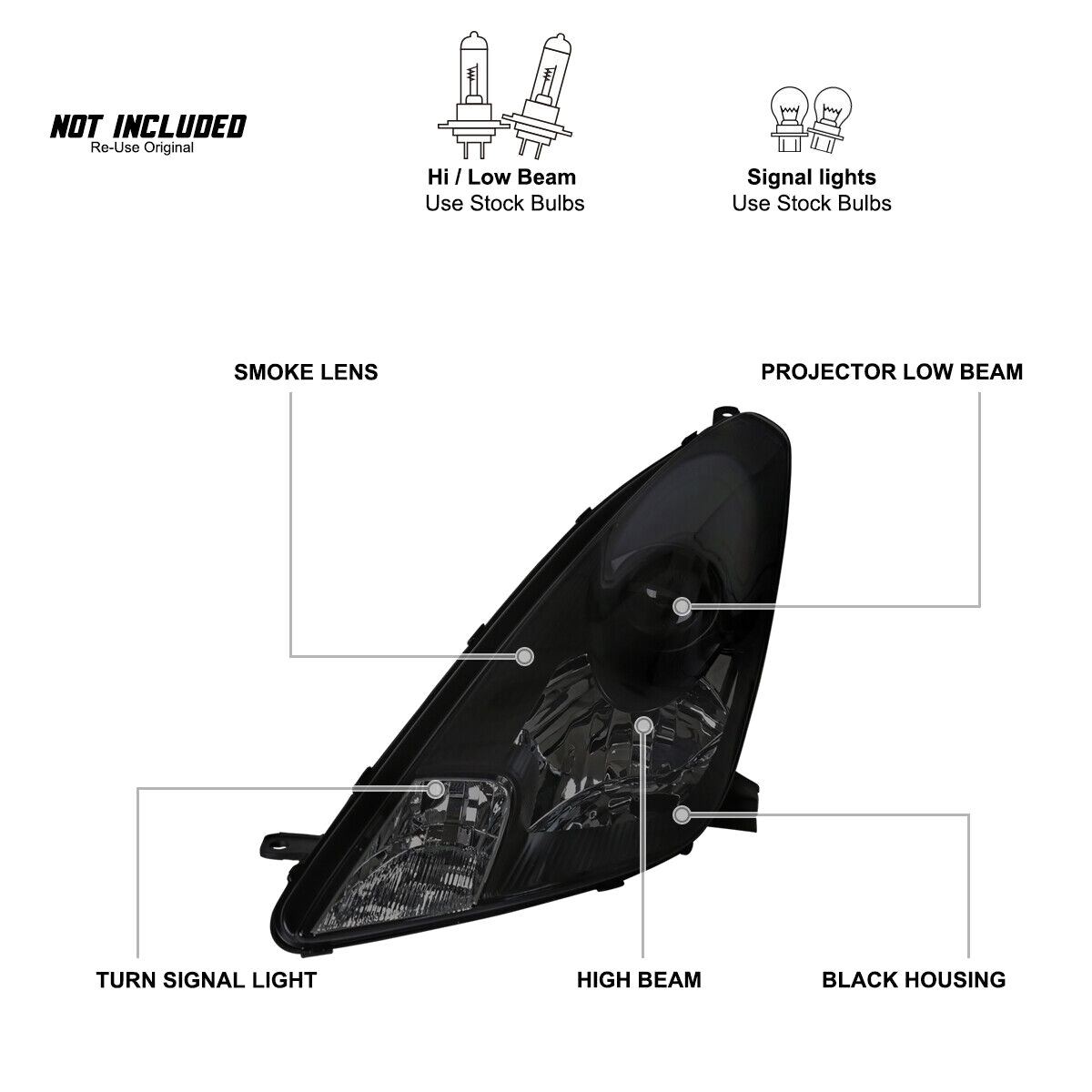 Black Smoke Projector Headlights +R